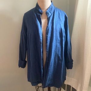 Blue Flax linen button down long shirt or jacket/coat